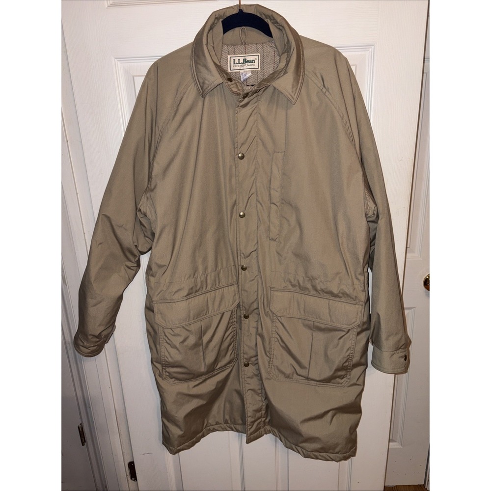 Vtg LL Bean Men L Nor'easter Plaid Wool Blanket Lined Chore Coat Parka Camel USA